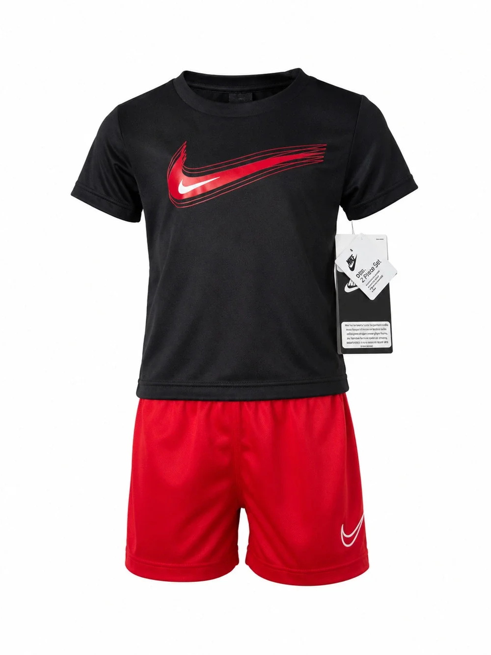 Nike Baby Boys 2-Piece Set T-Shirt & Shorts Black Red Graphic Swoosh 12M NWT